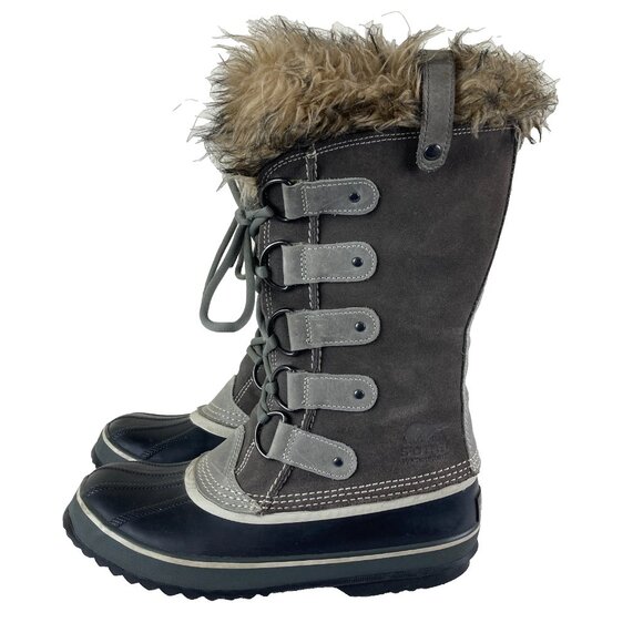 Sorel Joan of Arctic Womens Sz 9 Gray Suede Leather Tall Winter Boots Faux Fur - Picture 1 of 6